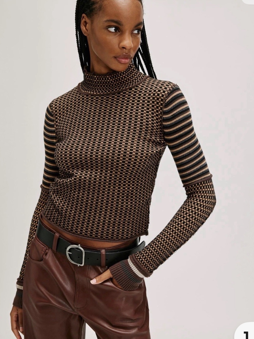 Free People We The Free Gamer Cuff Top Black Combo Mock Neck Boho Sz Medium